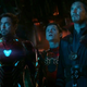 Iron Man, Spider-Man, and Doctor Strange inside Thanos' dark spaceship in Avengers: Infinity War.